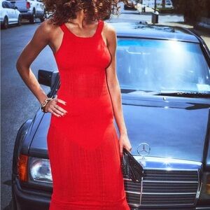 Fleur du Mal Vibrant Red Midi Dress